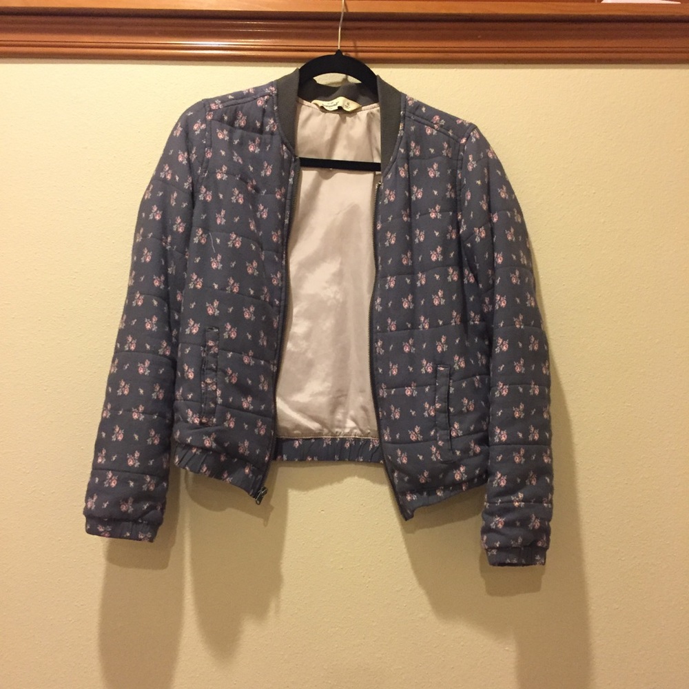 Gray Floral Bomber Jacket